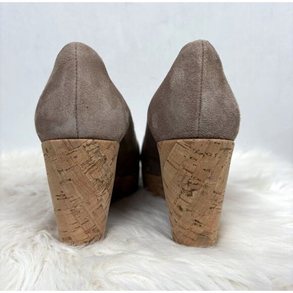 Stuart Weitzman Anna Peep Toe Suede Wedges 8 Brown Slip On Cork Platform Pumps - Picture 4 of 11